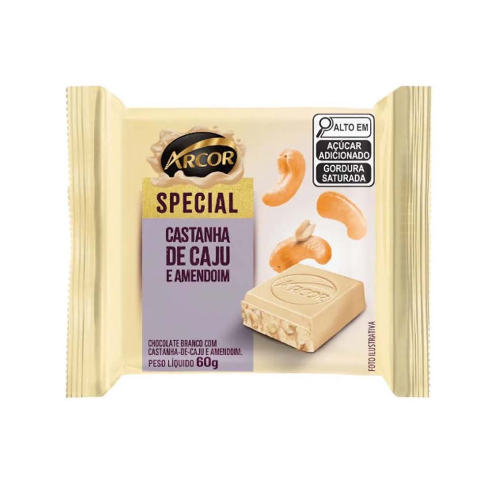 CHOCOLATE TABLETE ESPECIAL BRANCO CASTANHA/CAJU/AMENDOIM 60G