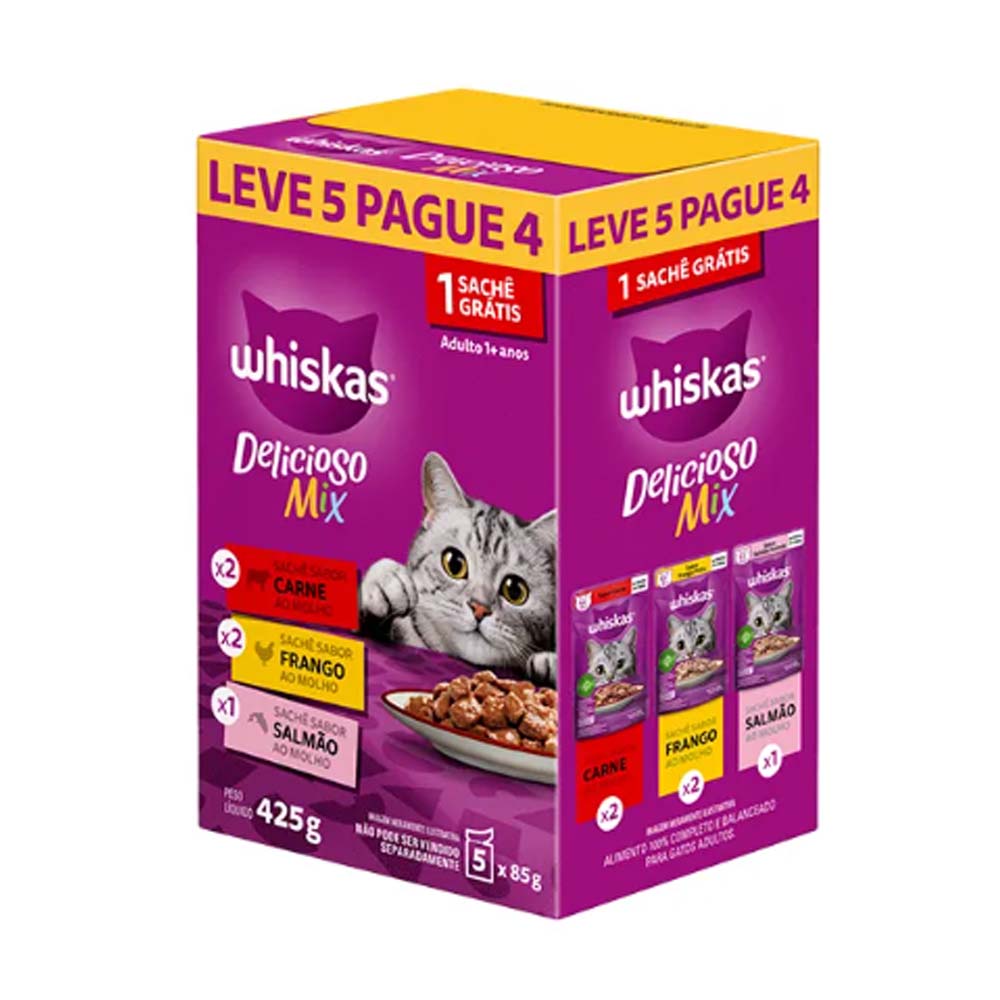 WHISKAS SACHE PROMOCIONAL MIX  CARNE/FRANGO/SALMÃO 85G