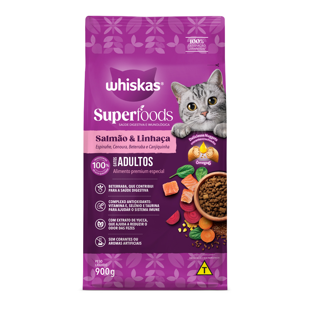WHISKAS DRY SUPERFOODS ADULTO SALMÃO 900G