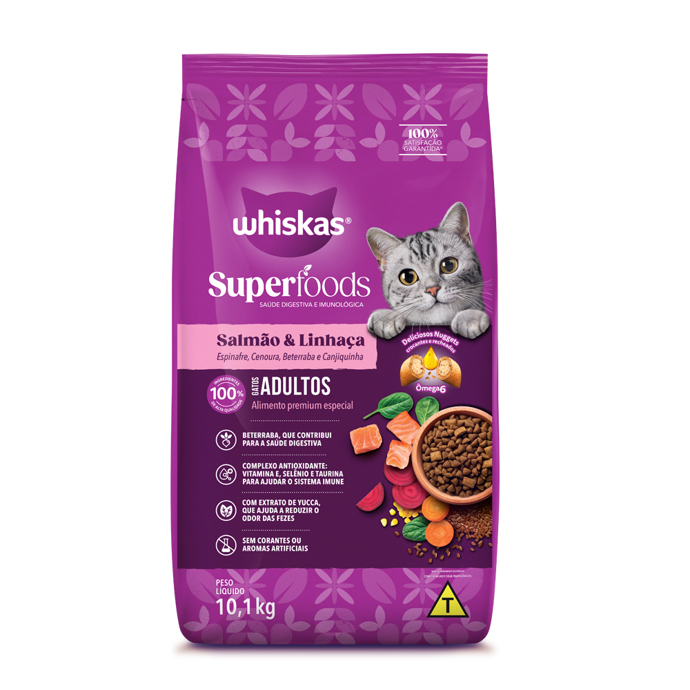 WHISKAS DRY SUPERFOODS ADULTO SALMÃO 10,1KG