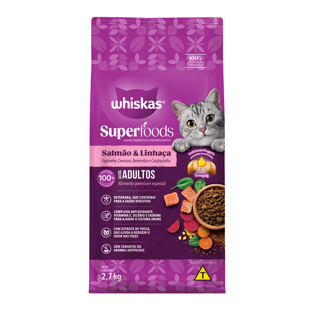 WHISKAS DRY SUPERFOODS ADULTO SALMÃO CARNE 2,7KG