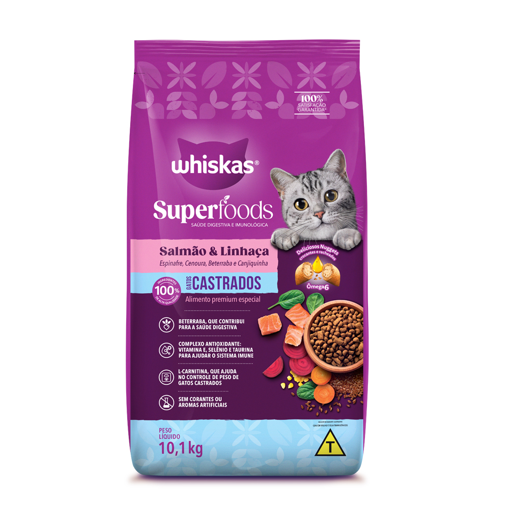 WHISKAS DRY SUPERFOODS CASTRADO SALMÃO 10,1KG