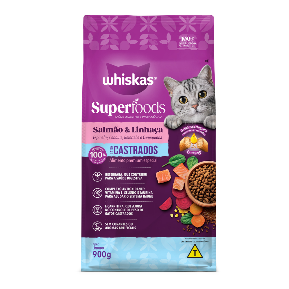 WHISKAS DRY SUPERFOODS CASTRADO SALMÃO 900G
