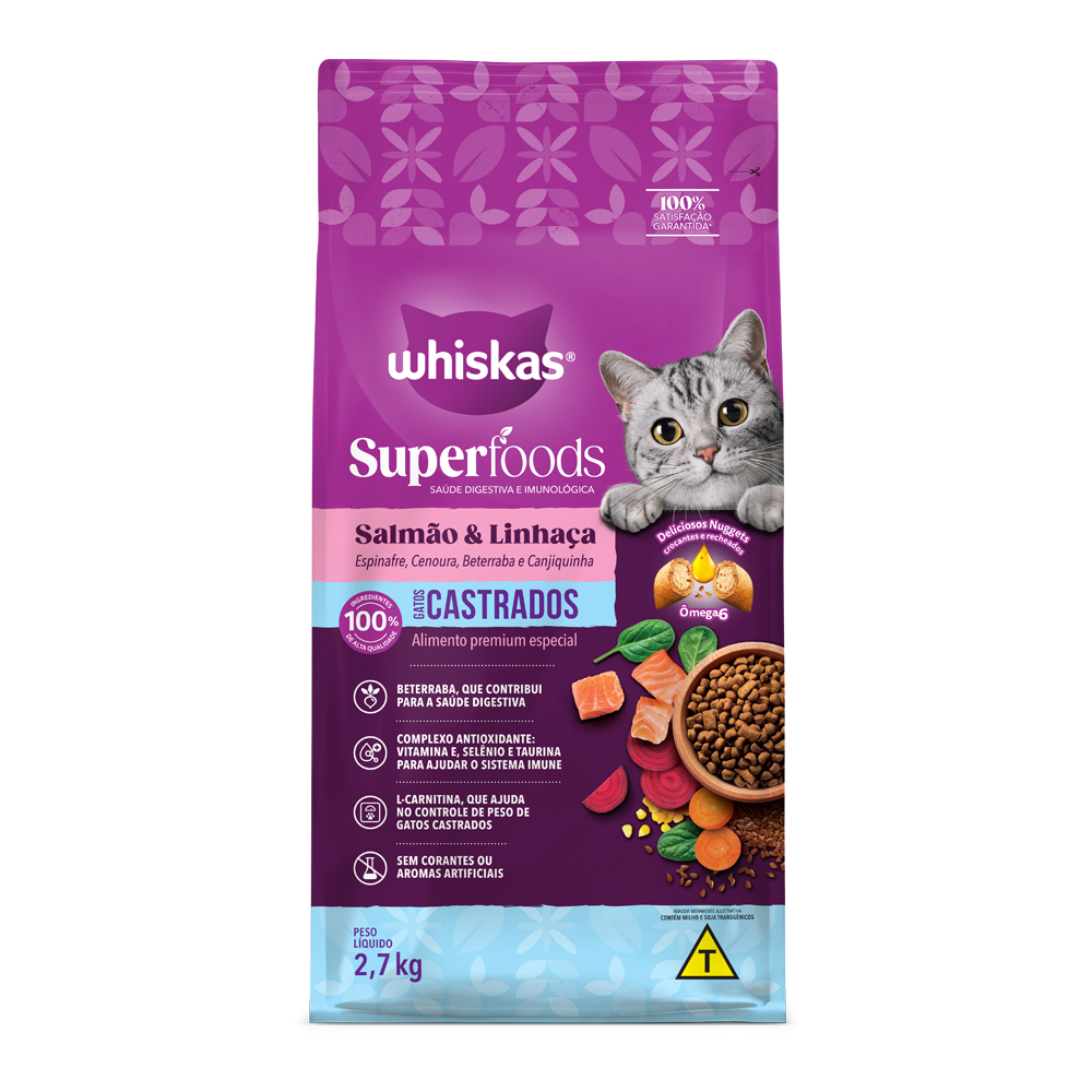 WHISKAS DRY SUPERFOODS CASTRADOS SALMÃO  2,7KG