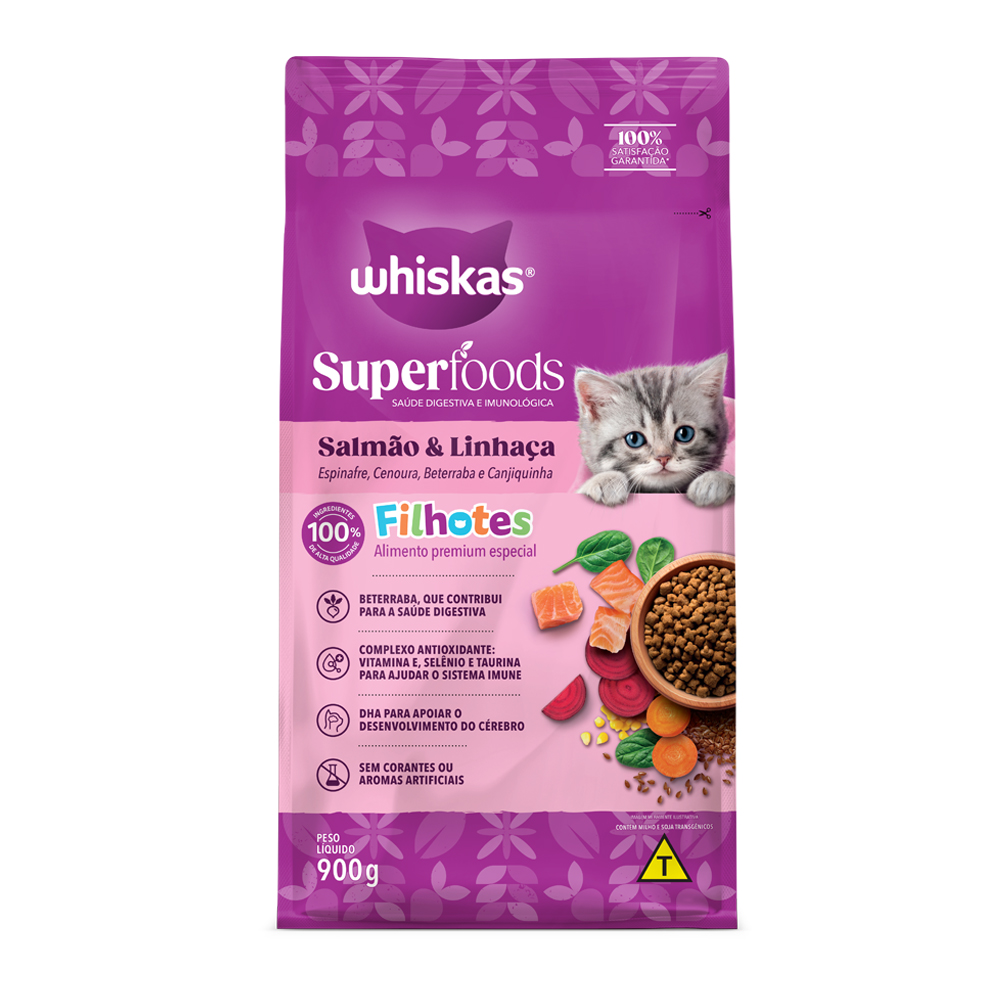 WHISKAS DRY SUPERFOODS FILHOTE SALMÃO 900G