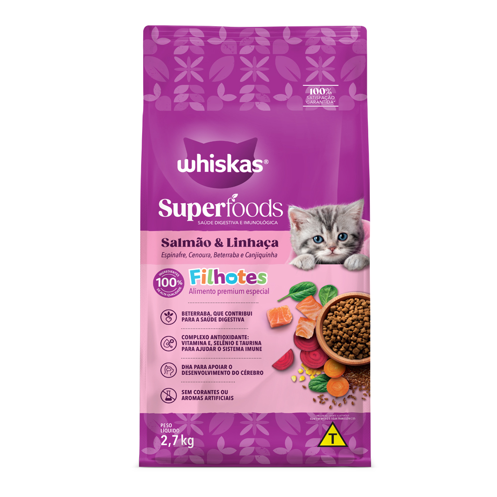 WHISKAS DRY SUPERFOODS FILHOTE SALMÃO CARNE 2,7KG