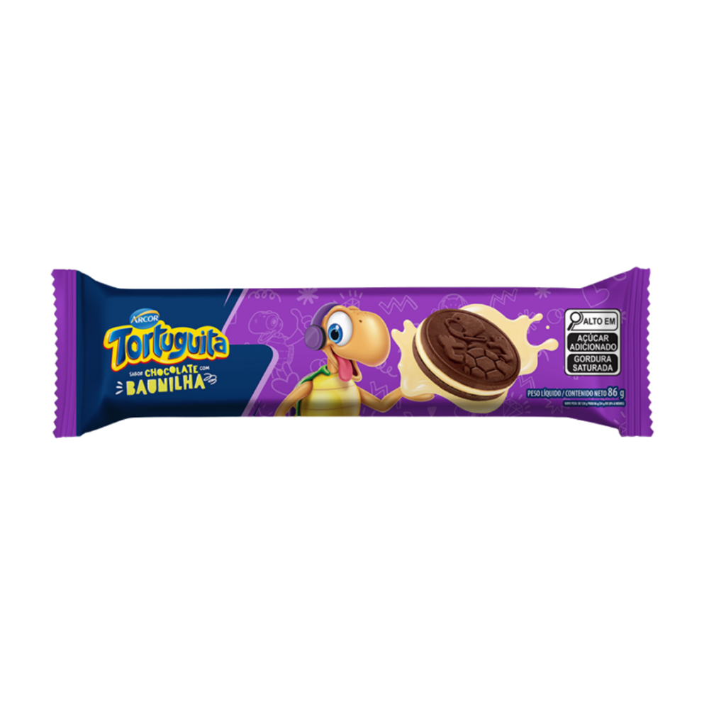 BISCOITO BAGLEY TORTUGUITA FLOW CHOCO BAUNILHA 86G