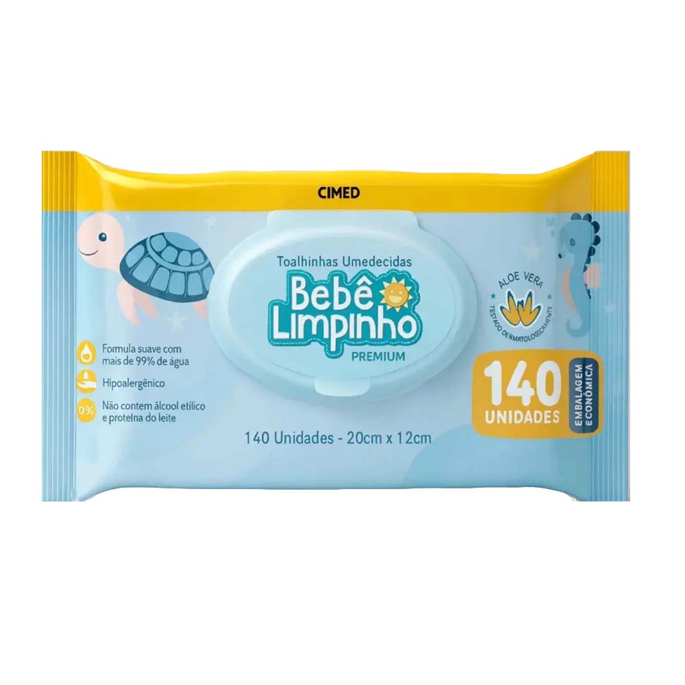 TOALHA UMEDECIDA BEBÊ LIMPINHO PREMIUM C/ 140 UNIDADES
