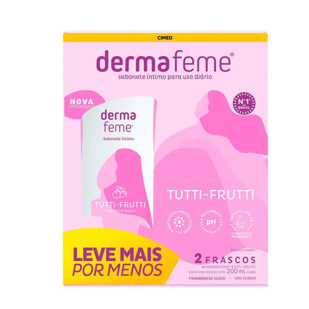 KIT SABONETE INTIMO DERMAFEME 2X200ML TUTTI FRUTI