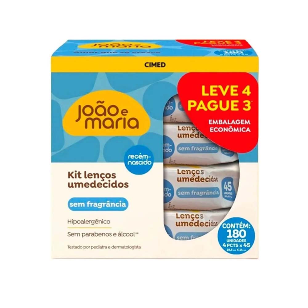 JOÃO E MARIA LENCO UMEDECIDO PACK 4X45UN  S/FRAGANCIA