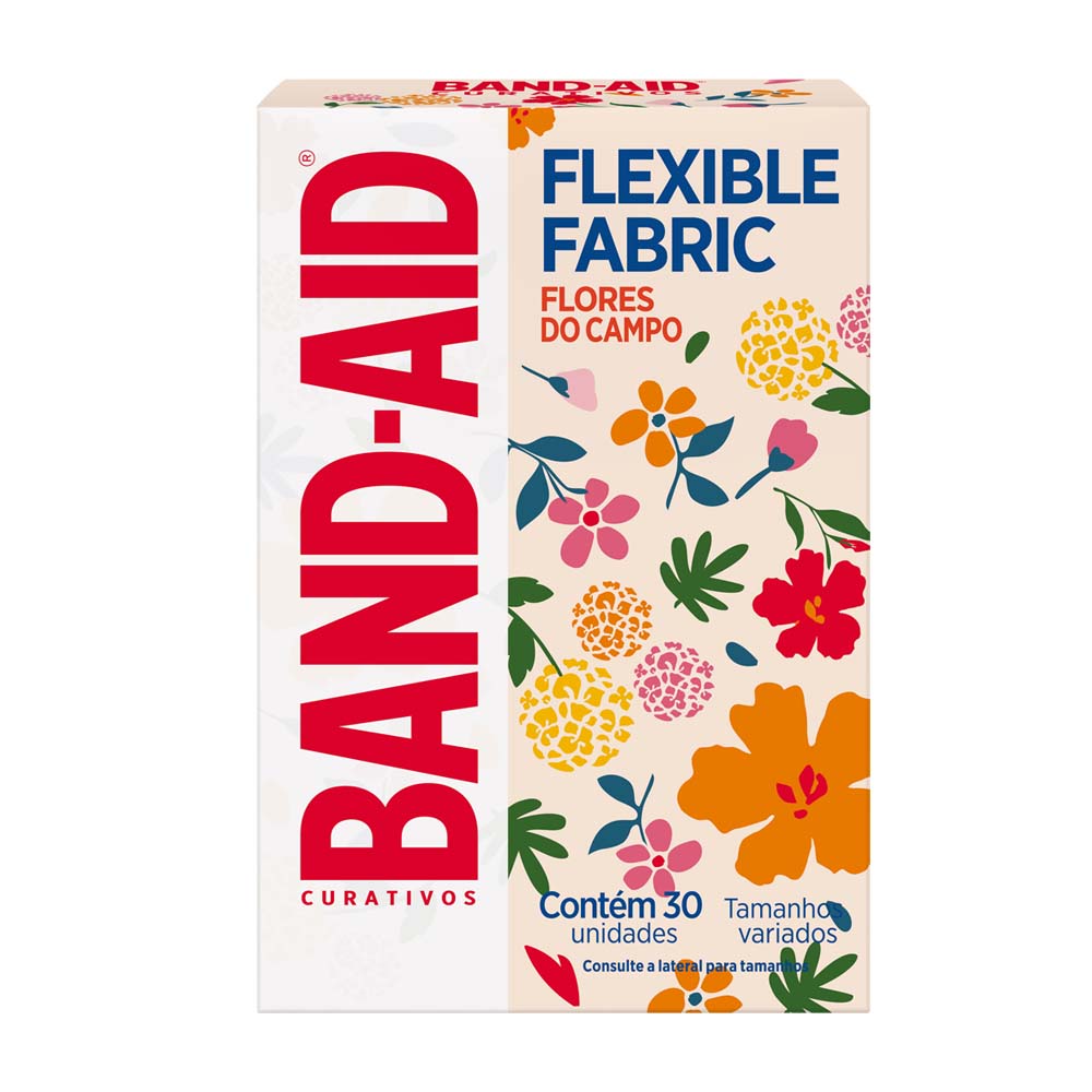 CURATIVO BAND-AID FLEXIBLE FABRIC FLORES DO CAMPO 30UN