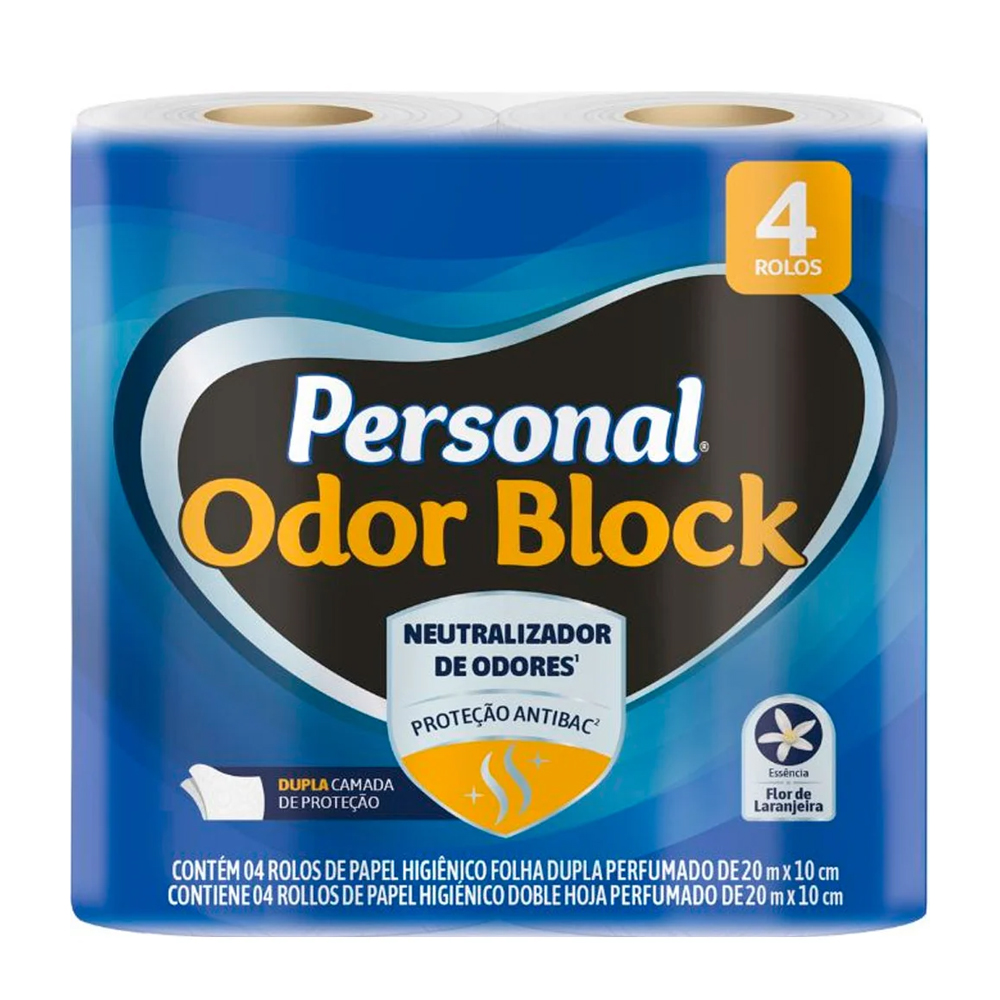PAPEL HIGIÊNICO PERSONAL ODOR BLOCK FOLHA DUPLA  C/4 20M